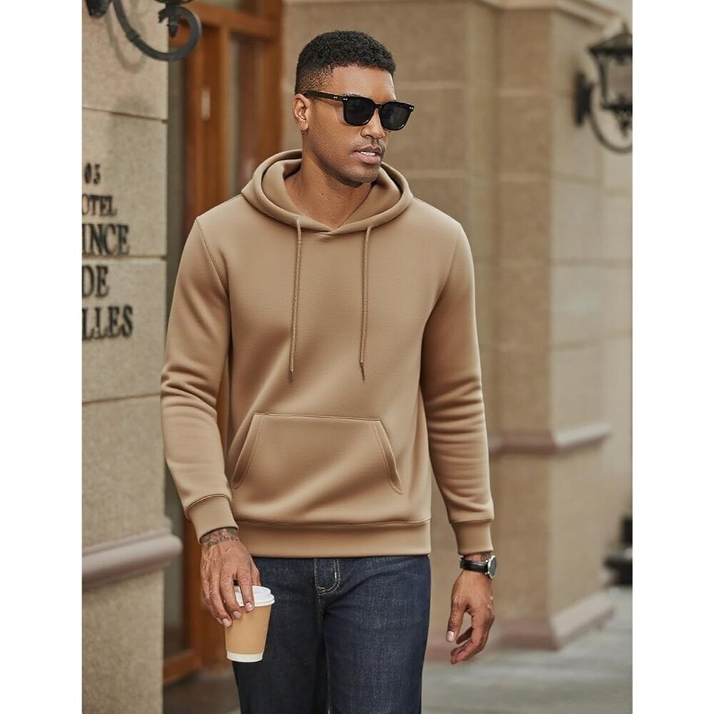 Coofandy Men Camel Pullover Fleece Hooded Sweatshirt with Kanga Pocket - Picture 6 of 6